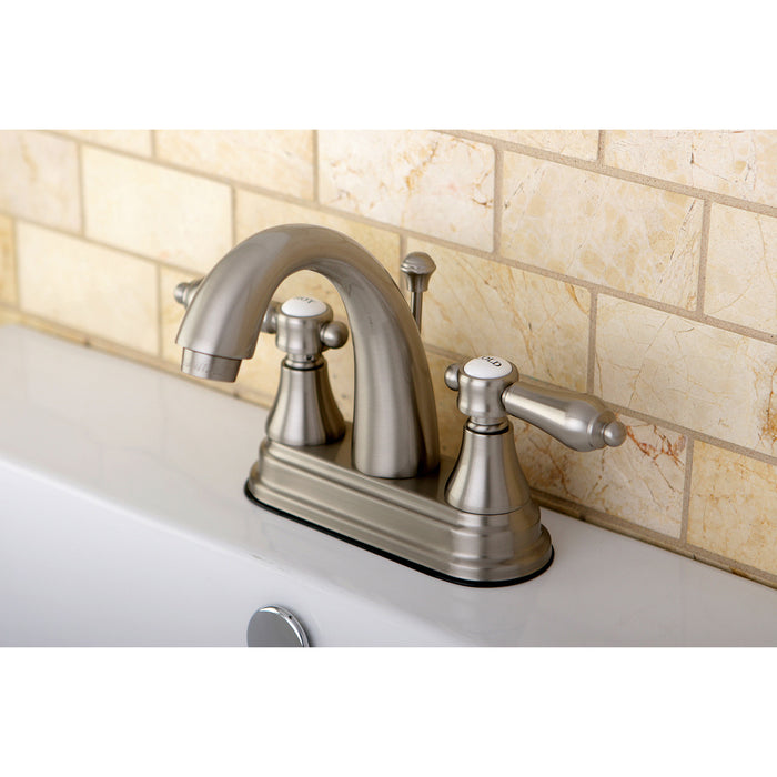 Heirloom KS7618BAL Two-Handle 3-Hole Deck Mount 4" Centerset Bathroom Faucet with Brass Pop-Up, Brushed Nickel