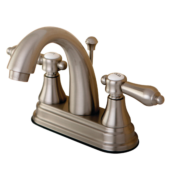 Heirloom KS7618BAL Two-Handle 3-Hole Deck Mount 4" Centerset Bathroom Faucet with Brass Pop-Up, Brushed Nickel