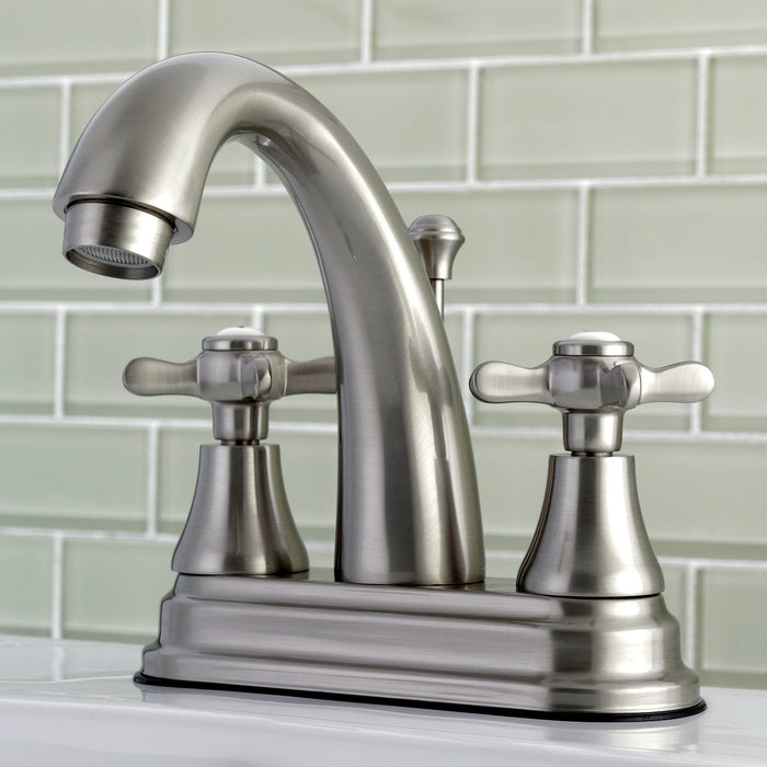 Essex KS7618BEX Two-Handle 3-Hole Deck Mount 4" Centerset Bathroom Faucet with Brass Pop-Up, Brushed Nickel