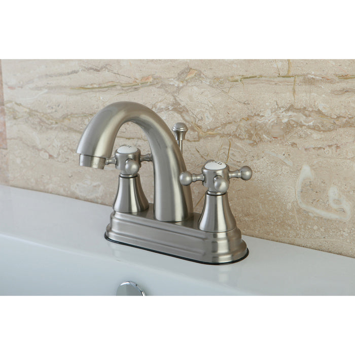 English Vintage KS7618BX Two-Handle 3-Hole Deck Mount 4" Centerset Bathroom Faucet with Brass Pop-Up, Brushed Nickel