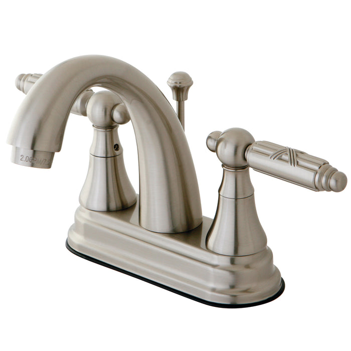 Georgian KS7618GL Two-Handle 3-Hole Deck Mount 4" Centerset Bathroom Faucet with Brass Pop-Up, Brushed Nickel
