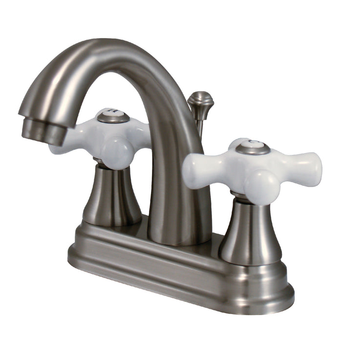 English Vintage KS7618PX Two-Handle 3-Hole Deck Mount 4" Centerset Bathroom Faucet with Brass Pop-Up, Brushed Nickel