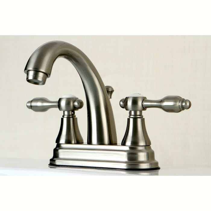Tudor KS7618TAL Two-Handle 3-Hole Deck Mount 4" Centerset Bathroom Faucet with Brass Pop-Up, Brushed Nickel