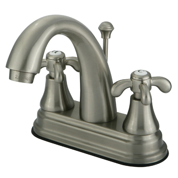 French Country KS7618TX Two-Handle 3-Hole Deck Mount 4" Centerset Bathroom Faucet with Brass Pop-Up, Brushed Nickel