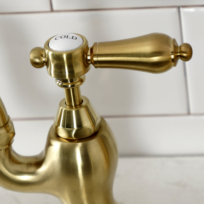Heirloom KS7757BALBS Two-Handle 3-Hole Deck Mount Bridge Kitchen Faucet with Brass Sprayer, Brushed Brass