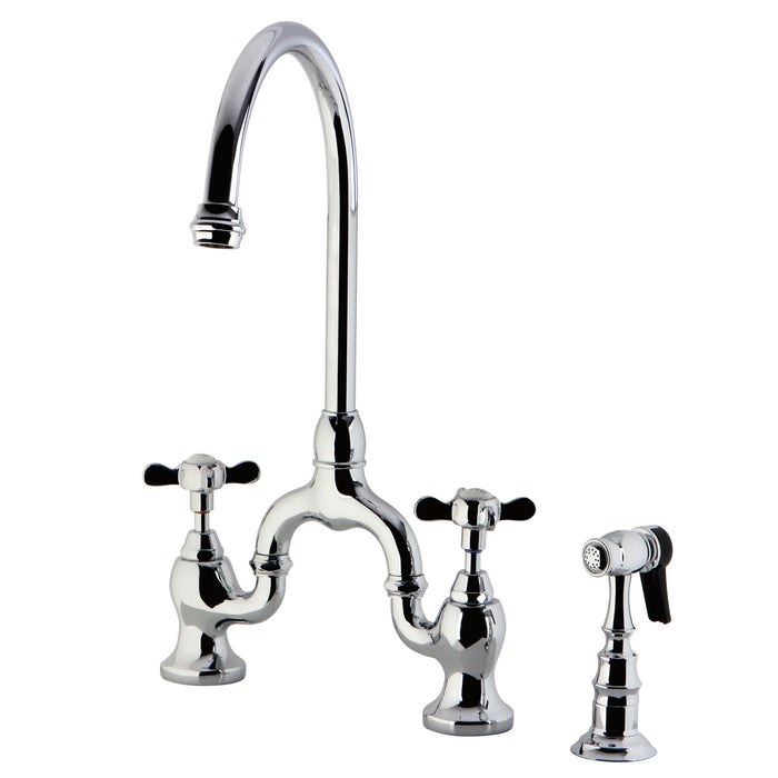 Essex KS7791BEXBS Two-Handle 3-Hole Deck Mount Bridge Kitchen Faucet with Brass Sprayer, Polished Chrome