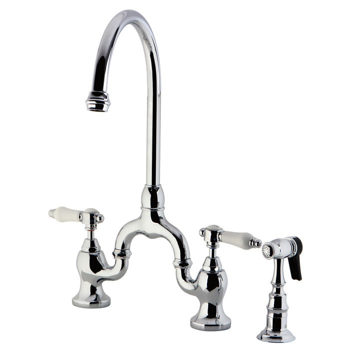 Bel-Air KS7791BPLBS Two-Handle 3-Hole Deck Mount Bridge Kitchen Faucet with Brass Sprayer, Polished Chrome
