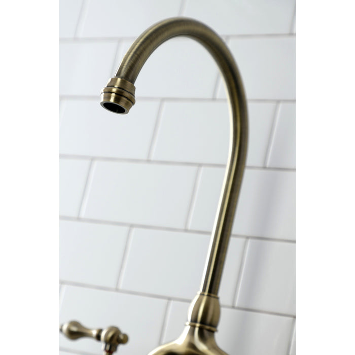 English Country KS7793ALBS Deck Mount Bridge Kitchen Faucet with Brass Sprayer, Antique Brass