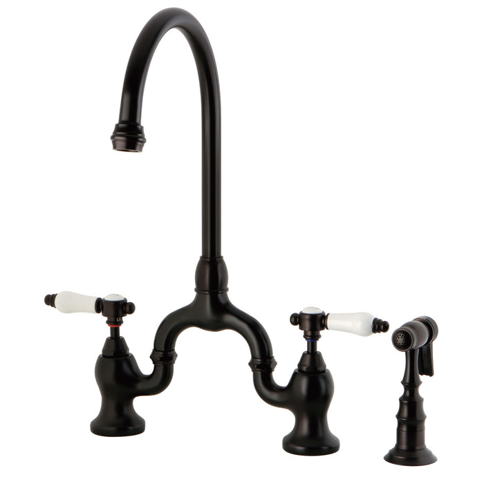 Bel-Air KS7795BPLBS Two-Handle 3-Hole Deck Mount Bridge Kitchen Faucet with Brass Sprayer, Oil Rubbed Bronze