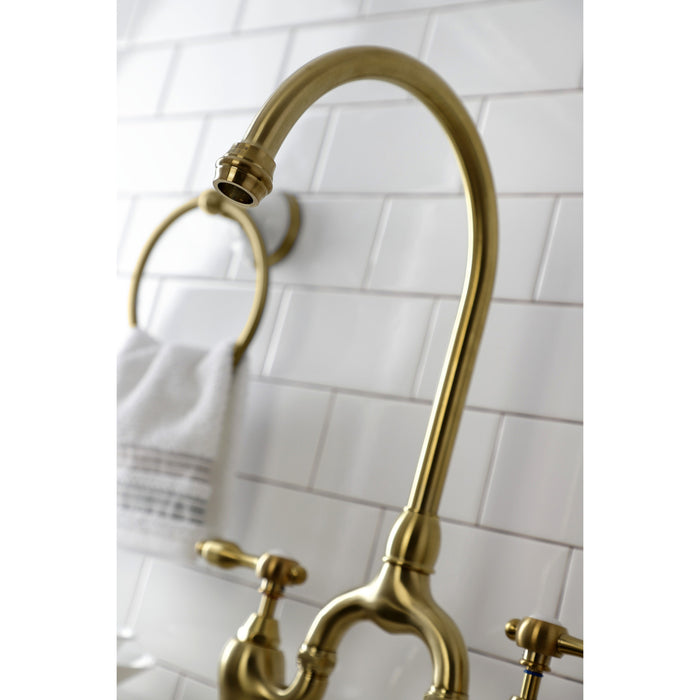 Tudor KS7797TALBS Deck Mount Bridge Kitchen Faucet, Brushed Brass