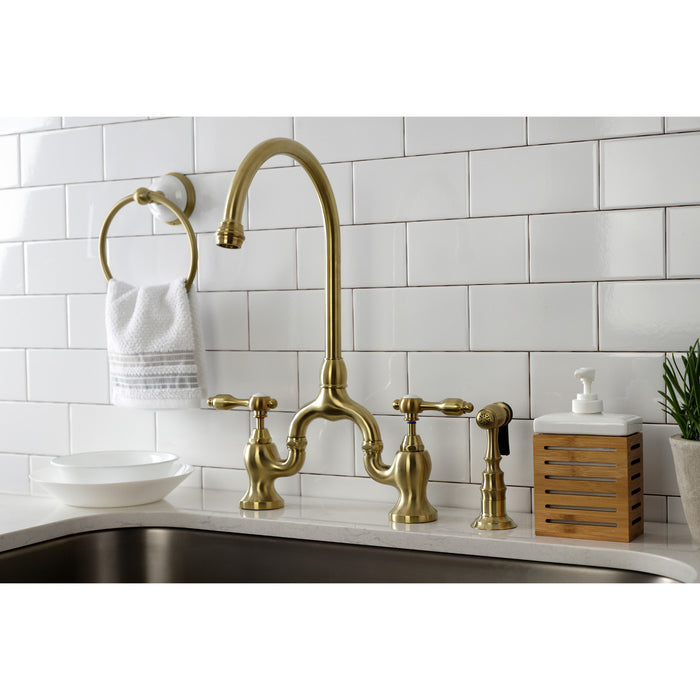 Tudor KS7797TALBS Deck Mount Bridge Kitchen Faucet, Brushed Brass