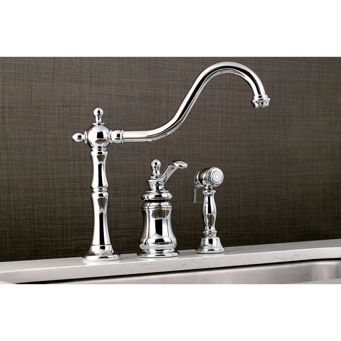 Templeton KS7801TPLBS Single-Handle 3-Hole Deck Mount Widespread Kitchen Faucet with Brass Sprayer, Polished Chrome