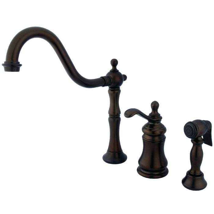 Templeton KS7805TPLBS Single-Handle 3-Hole Deck Mount Widespread Kitchen Faucet with Brass Sprayer, Oil Rubbed Bronze