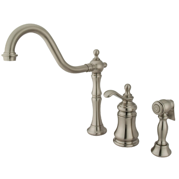 Templeton KS7808TPLBS Single-Handle 3-Hole Deck Mount Widespread Kitchen Faucet with Brass Sprayer, Brushed Nickel