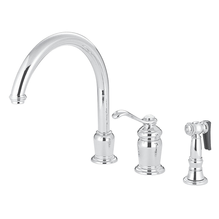 Templeton KS7821TLBS Single-Handle 3-Hole Deck Mount Widespread Kitchen Faucet with Brass Sprayer, Polished Chrome