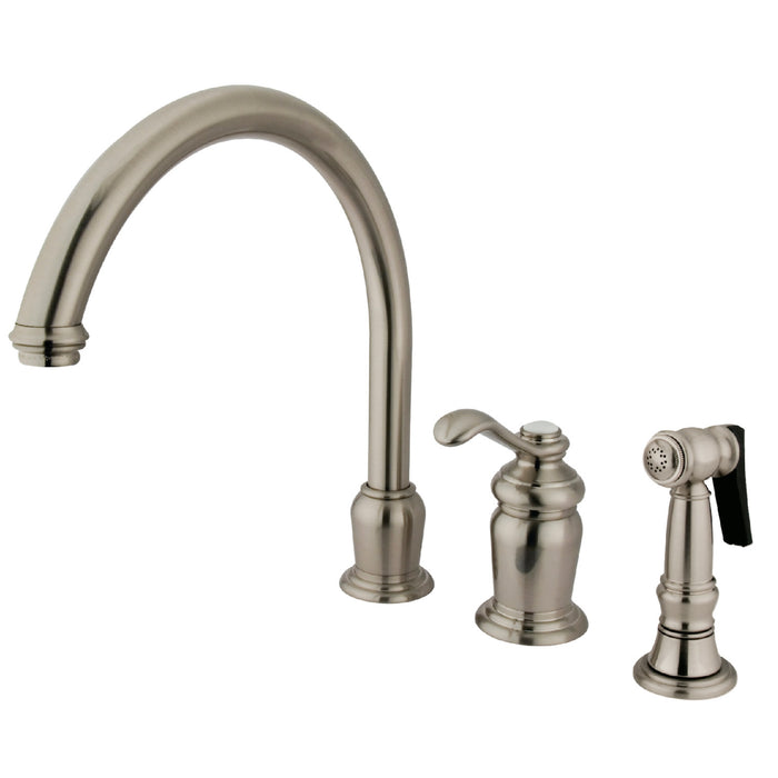 Templeton KS7828TLBS Single-Handle 3-Hole Deck Mount Widespread Kitchen Faucet with Brass Sprayer, Brushed Nickel