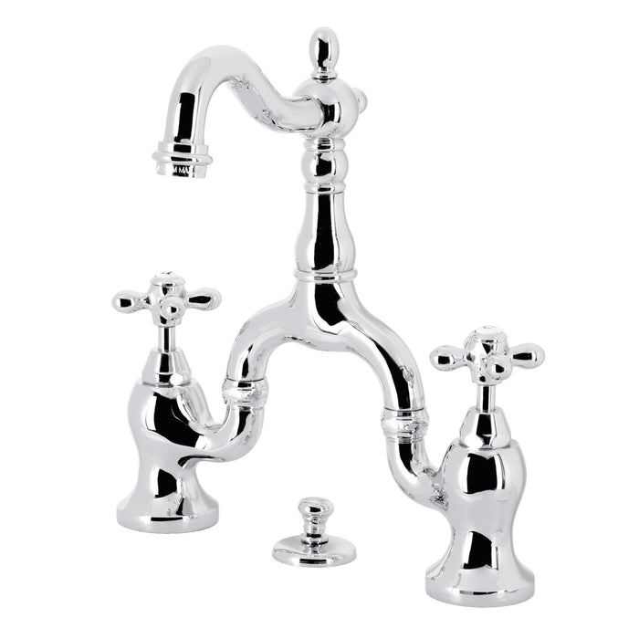 English Country KS7971AX Two-Handle 3-Hole Deck Mount Bridge Bathroom Faucet with Brass Pop-Up, Polished Chrome