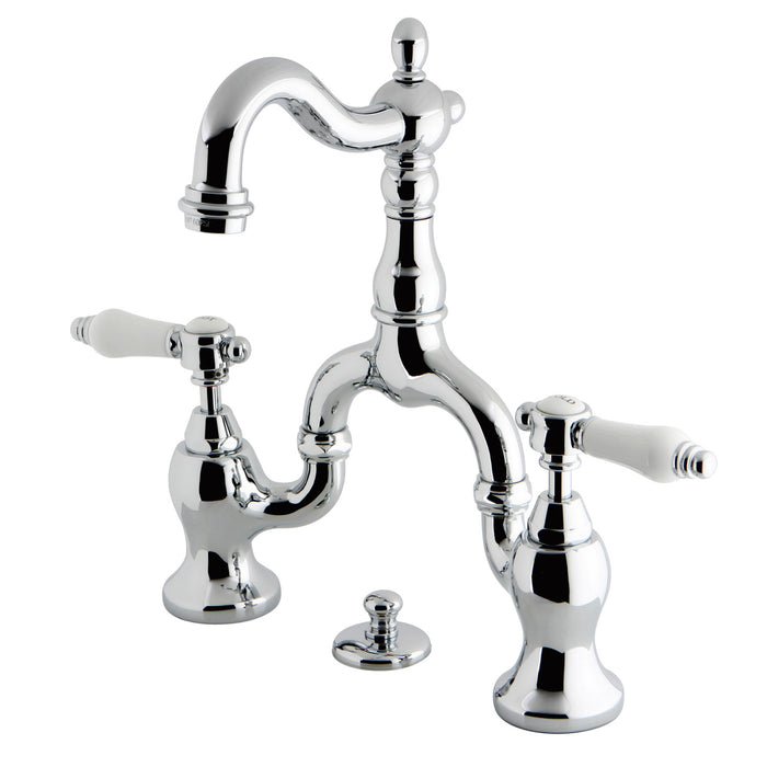 Bel-Air KS7971BPL Two-Handle 3-Hole Deck Mount Bridge Bathroom Faucet with Brass Pop-Up, Polished Chrome
