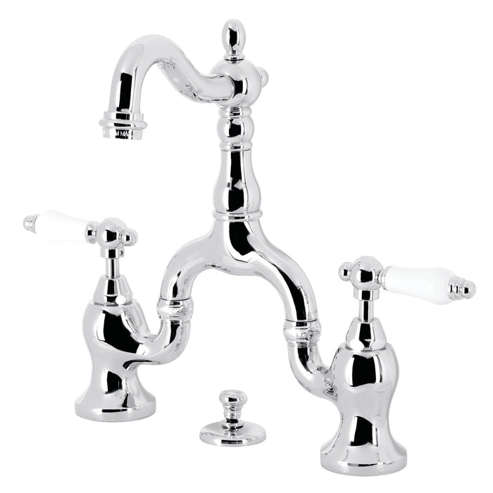English Country KS7971PL Two-Handle 3-Hole Deck Mount Bridge Bathroom Faucet with Brass Pop-Up, Polished Chrome