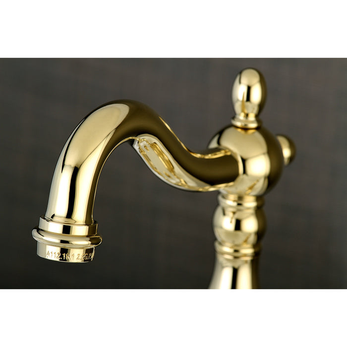 English Country KS7972AL Two-Handle 3-Hole Deck Mount Bridge Bathroom Faucet with Brass Pop-Up, Polished Brass