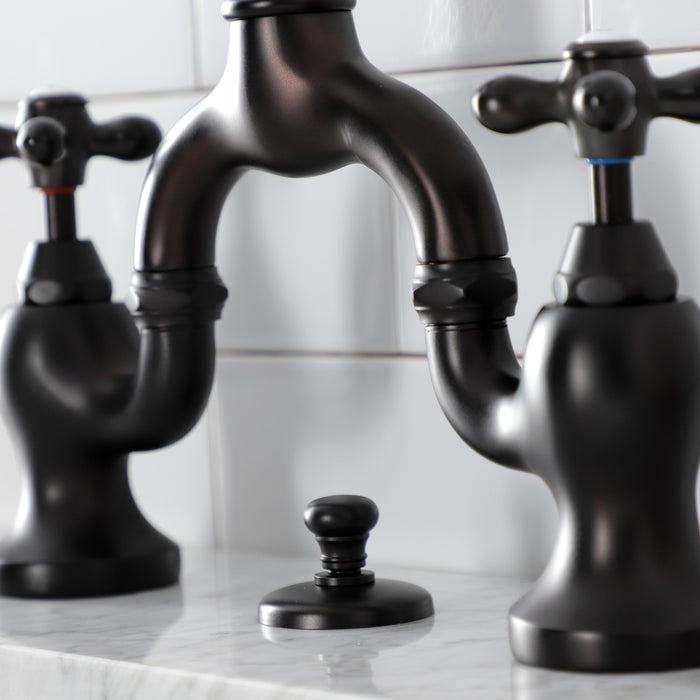 Kingston Heirloom KS7975AX - English Country Two-Handle 3-Hole Deck Mount Bridge Bathroom Faucet with Brass Pop-Up, Oil Rubbed Bronze