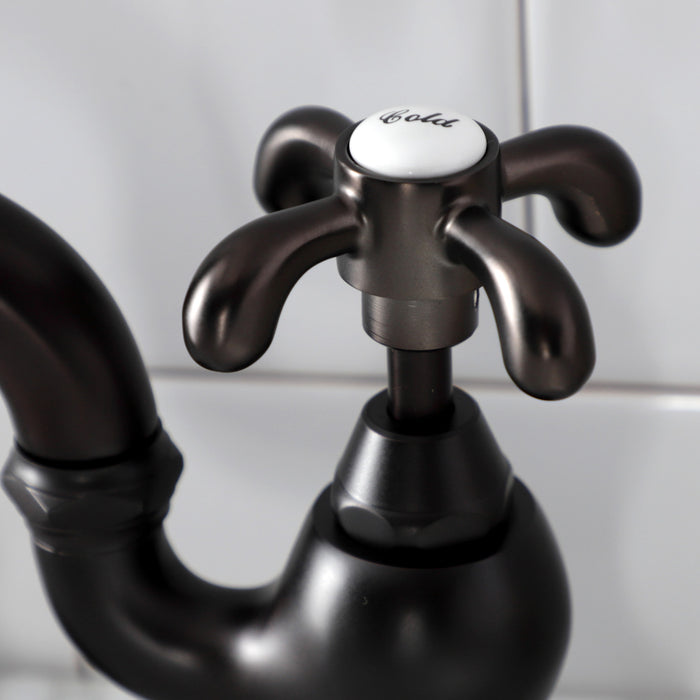 Kingston Heirloom KS7975TX - French Country Two-Handle 3-Hole Deck Mount Bridge Bathroom Faucet with Brass Pop-Up, Oil Rubbed Bronze