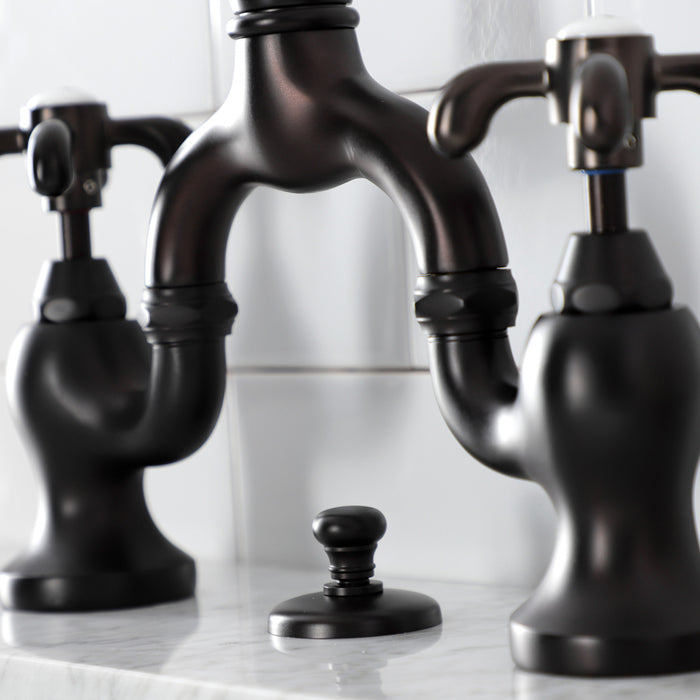Kingston Heirloom KS7975TX - French Country Two-Handle 3-Hole Deck Mount Bridge Bathroom Faucet with Brass Pop-Up, Oil Rubbed Bronze