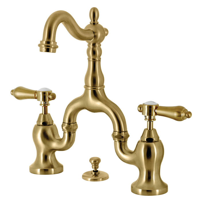 Heirloom KS7977BAL Two-Handle 3-Hole Deck Mount Bridge Bathroom Faucet with Brass Pop-Up, Brushed Brass