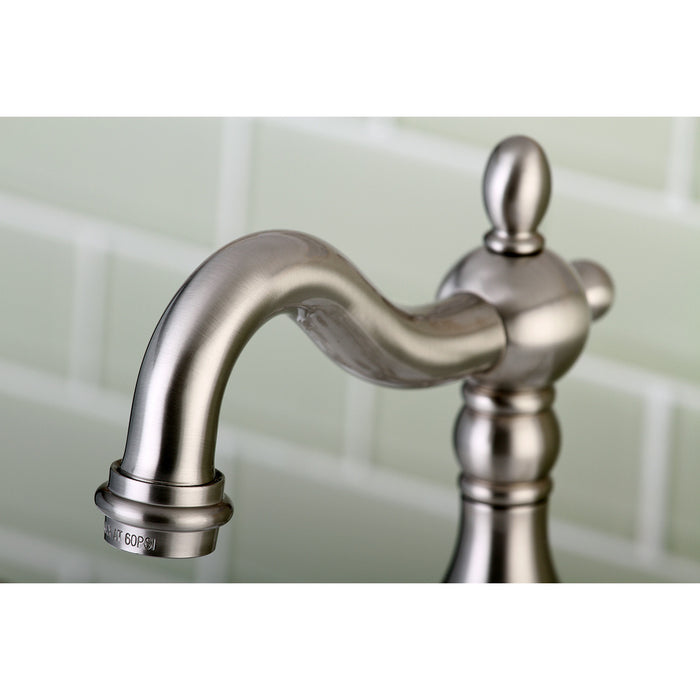 English Country KS7978AL Two-Handle 3-Hole Deck Mount Bridge Bathroom Faucet with Brass Pop-Up, Brushed Nickel