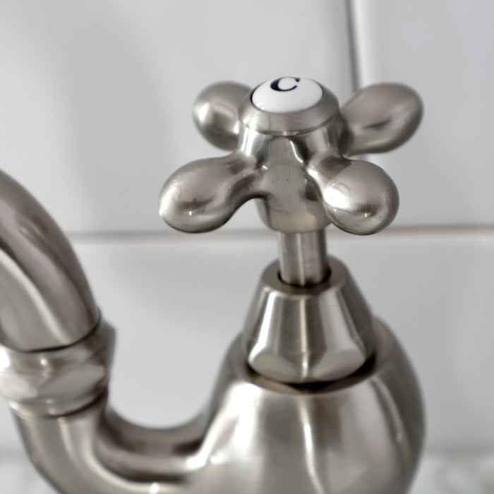 Kingston Heirloom KS7978AX - English Country Two-Handle 3-Hole Deck Mount Bridge Bathroom Faucet with Brass Pop-Up, Brushed Nickel