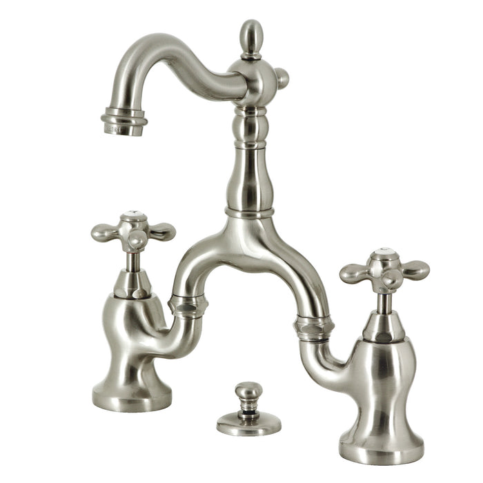 English Country KS7978AX Two-Handle 3-Hole Deck Mount Bridge Bathroom Faucet with Brass Pop-Up, Brushed Nickel
