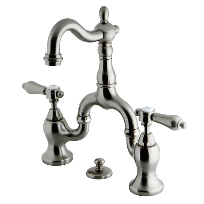 Heirloom KS7978BAL Two-Handle 3-Hole Deck Mount Bridge Bathroom Faucet with Brass Pop-Up, Brushed Nickel