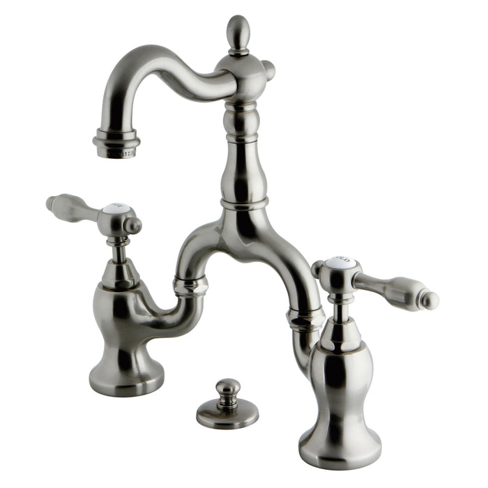 Tudor KS7978TAL Two-Handle 3-Hole Deck Mount Bridge Bathroom Faucet with Brass Pop-Up, Brushed Nickel