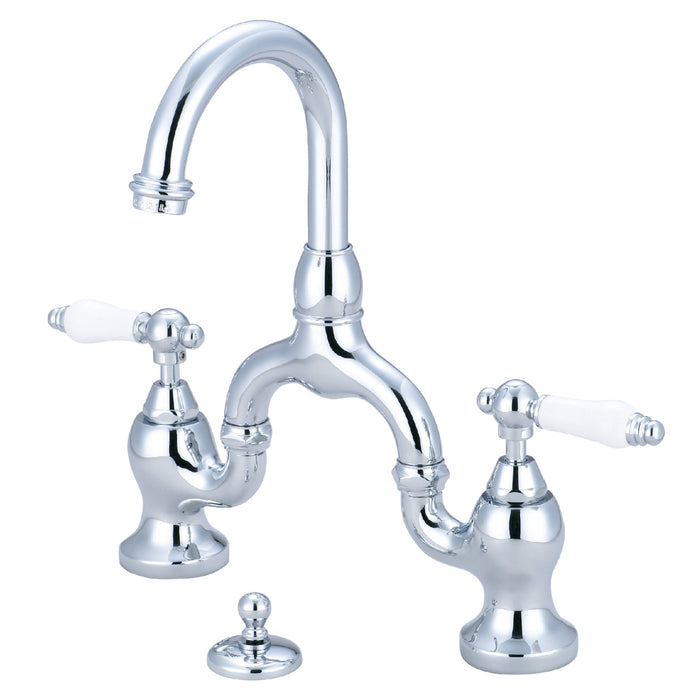 English Country KS7991PL Two-Handle 3-Hole Deck Mount Bridge Bathroom Faucet with Brass Pop-Up, Polished Chrome