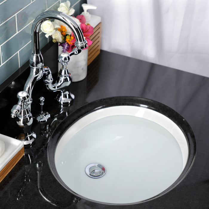 Tudor KS7991TAL Two-Handle 3-Hole Deck Mount Bridge Bathroom Faucet with Brass Pop-Up, Polished Chrome