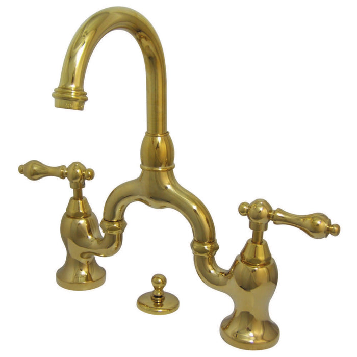 English Country KS7992AL Two-Handle 3-Hole Deck Mount Bridge Bathroom Faucet with Brass Pop-Up, Polished Brass