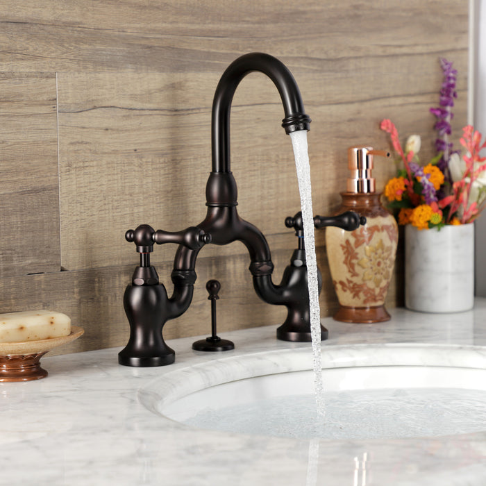 English Country KS7995AL Two-Handle 3-Hole Deck Mount Bridge Bathroom Faucet with Brass Pop-Up, Oil Rubbed Bronze