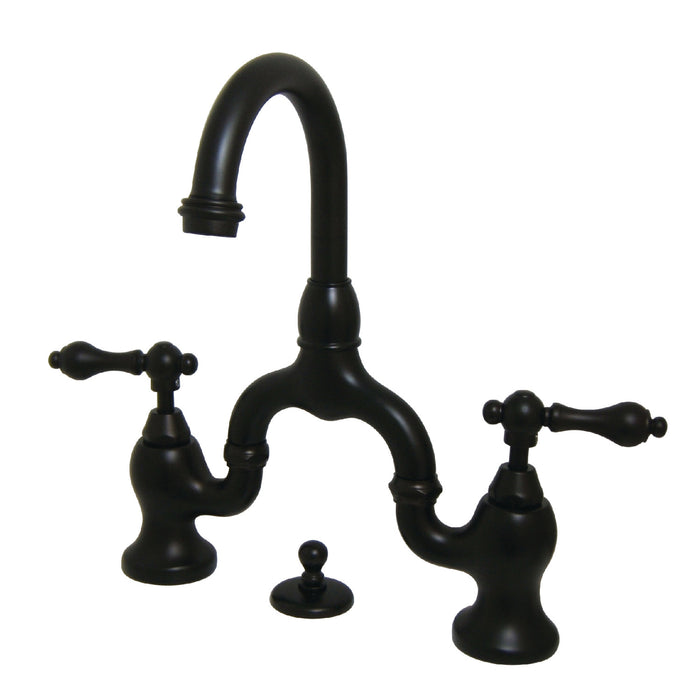 English Country KS7995AL Two-Handle 3-Hole Deck Mount Bridge Bathroom Faucet with Brass Pop-Up, Oil Rubbed Bronze