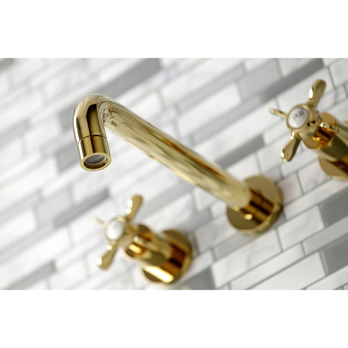 Kingston Tulare KS8022BEX - Essex Two-Handle 3-Hole Wall Mount Roman Tub Faucet, Polished Brass