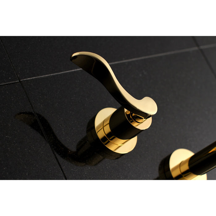 Kingston Tulare KS8022DFL - NuWave Two-Handle 3-Hole Wall Mount Roman Tub Faucet, Polished Brass