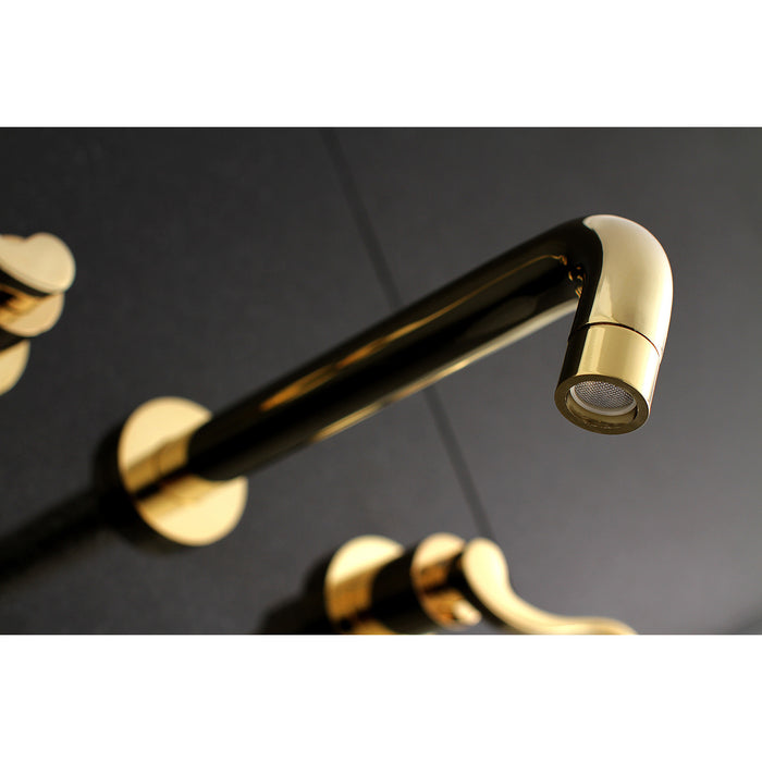 Kingston Tulare KS8022DFL - NuWave Two-Handle 3-Hole Wall Mount Roman Tub Faucet, Polished Brass