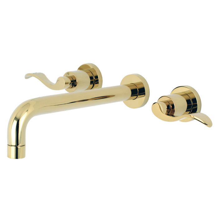 Kingston Tulare KS8022DFL - NuWave Two-Handle 3-Hole Wall Mount Roman Tub Faucet, Polished Brass