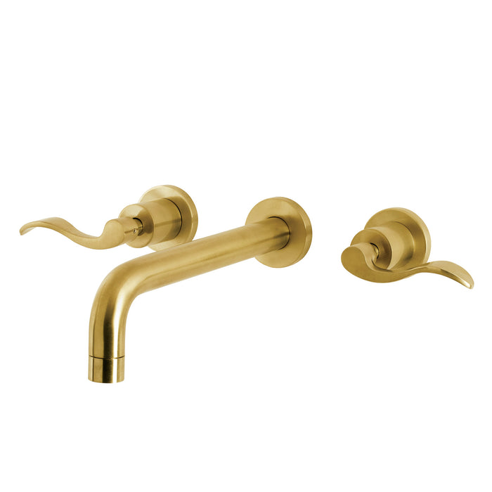 Kingston Tulare KS8027DFL - NuWave Two-Handle 3-Hole Wall Mount Roman Tub Faucet, Brushed Brass