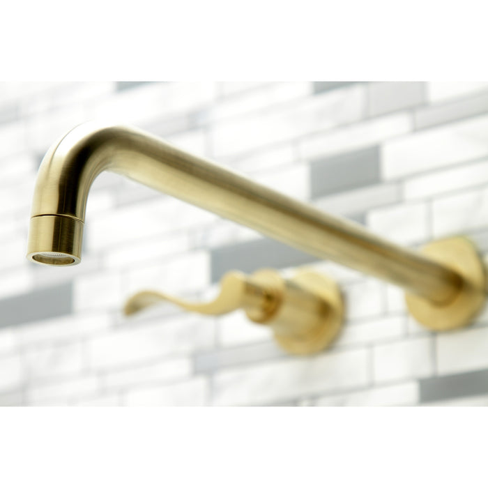 Kingston Sona KS8047DFL - NuWave Two-Handle 3-Hole Wall Mount Roman Tub Faucet, Brushed Brass