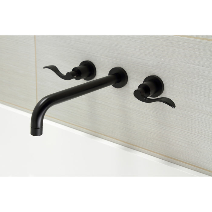 Kingston Tulare KS8050DFL - NuWave Two-Handle 3-Hole Wall Mount Roman Tub Faucet, Matte Black
