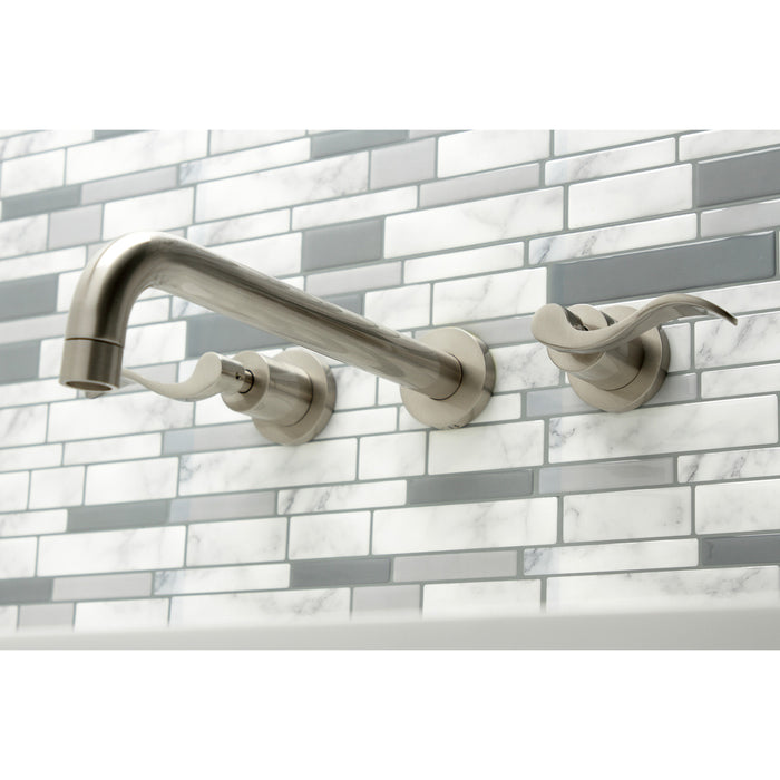 Kingston Tulare KS8058DFL - NuWave Two-Handle 3-Hole Wall Mount Roman Tub Faucet, Brushed Nickel