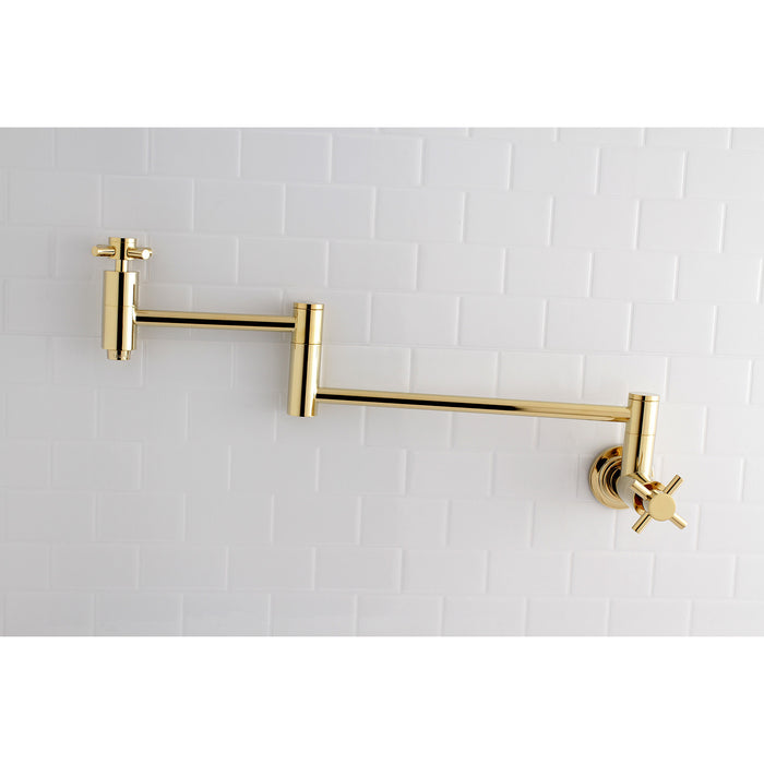 Kingston Sona KS8102DX - Concord Two-Handle 1-Hole Wall Mount Pot Filler Faucet, Polished Brass