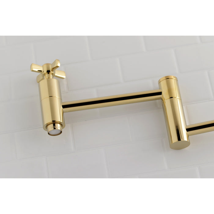 Kingston Sona KS8102ZX - Millennium Two-Handle 1-Hole Wall Mount Pot Filler Faucet, Polished Brass