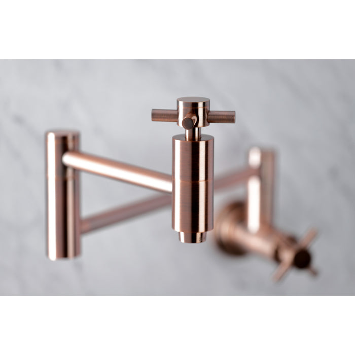 Kingston Sona KS810DXAC - Concord Two-Handle 1-Hole Wall Mount Pot Filler Faucet, Antique Copper