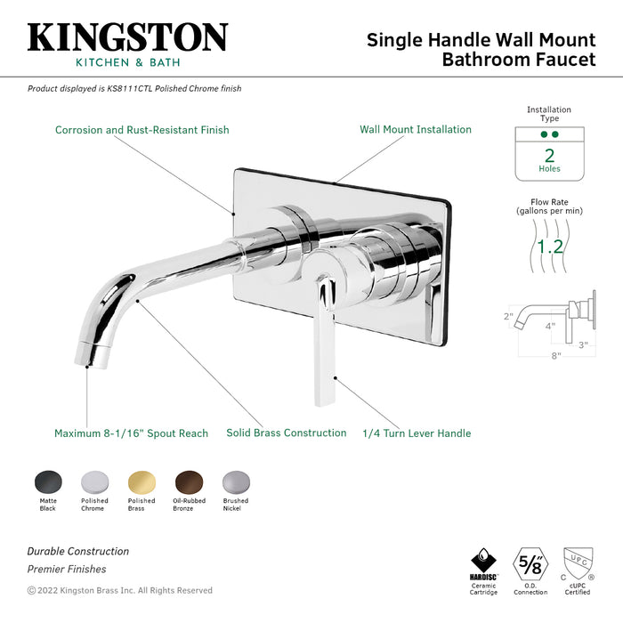 Continental KS8110CTL Single-Handle 2-Hole Wall Mount Bathroom Faucet, Matte Black